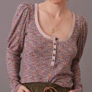 Anthropologie Puff-sleeve Henley | Size XS